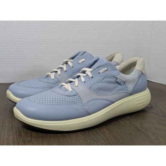 ECCO Casual Soft Leather Sneakers Womens 10 Dusty Blue Walking Athleisure - Picture 1 of 16
